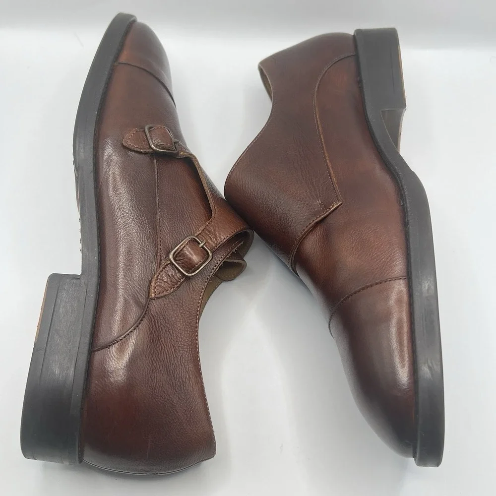 Hadley London Double Monk Strap Leather Dress‎ Shoe Sz 10 Brown Made In Portugal